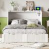 Full Size Murphy Bed With Drawer And A Set Of Sockets & USB Ports, Pulley Structure Design - White - Image 16