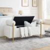 Elegant Upholstered Linen Storage Bench With Cylindrical Arms And Iron Legs - White - Image 5