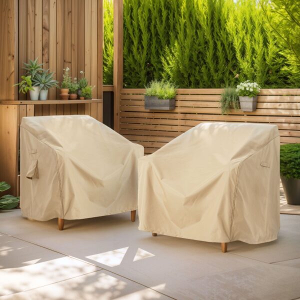Shield - Patio Outdoor Club Chair Cover Set, Durable Weather Resistant Fabric - Beige