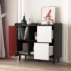 Modern Sideboard Buffet Cabinet With Doors And Unique Panel Styling - Black / Red - Image 8