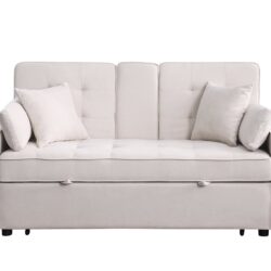 Cody II - Woven Fabric Convertible Sleeper Loveseat With Cup Holder, Charging Ports, Side Pocket, and Pocket Coil Seating - Beige
