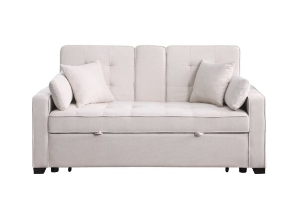 Cody II - Woven Fabric Convertible Sleeper Loveseat With Cup Holder, Charging Ports, Side Pocket, and Pocket Coil Seating - Beige