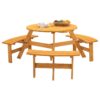 6 Person Circular Outdoor Wooden Picnic Table For Patio, Backyard, Garden, Diy With 3 Built-In Benches, 1720Lb Capacity - Natural - Image 7