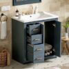 Bathroom Vanity With Ceramic Sink Combo, Frame Bathroom Storage Cabinet, Freestanding Vanity Set With 3 Drawers & Soft Closing Doors - Blue - Image 22