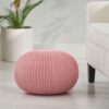 Belle - Modern Knitted Cotton Round Pouf - Pink - Image 8