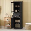 Tall Bathroom Storage Cabinet With Glass Doors, Free-Standing, Two Drawers, And Adjustable Shelves, MDF Board, Painted Perfect For Displaying Your Favorite Items - Black - Image 23