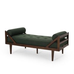 Chic Modern Chaise Lounge With Button Tufting And Bentwood Design - Blackish Green