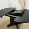 Dining Table For Farmhouse Kitchen Expandable Oval Table Top With Removable Leaf Trestle X Shaped Base - Black - Image 26