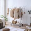 Heavy Duty Double Clothing Garment Rack With Shelves - Silver - Image 13