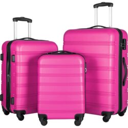 3 Piece Luggage Set Hardside Spinner Suitcase With Tsa Lock 20" 24" 28" Available - Pink