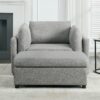 Wide Modern Oversized Armchair With Ottoman Stool, Single Sofa With Lumbar Support, Accent Chair, Reading Chair For Bedroom, Living Room - Light Gray - Image 2