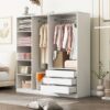Doorless Storage Wardrobe For Dedroom With Shelves And 3 Drawers - White - Image 14