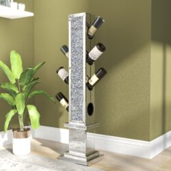 Crushed Diamond Floating Mirrored Wine Bottle Holder - Silver