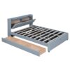 Queen & Twin Long Size Upholstered Platform Bed, Mother & Child Bed With Hydraulic Storage System, Drawer Box, Bedhead Storage Shelf And 2 Pairs Of Sockets & USB Ports - Gray - Image 7