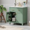 Bathroom Vanity With Ceramic Sink, Modern Single Bathroom Cabinet With 2 Doors And A Shelf, Soft Close Doors - Green - Image 5