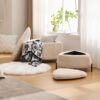 2 Piece Upholstered Storage Ottoman Set With Metal Legs Foot Stool Coffee Side Table Reversible Lid Light - Light Camel - Image 8