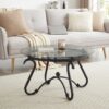 2 Piece Tempered Glass Surface Coffee Table Set, Decor Coffee Table Round End Side Table With Sturdy Construction For Living Room (Rustic) - Black - Image 7