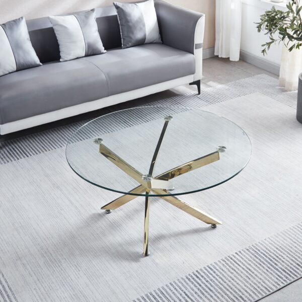 Modern Round Tempered Glass Coffee Table With Chrome Legs - Gold