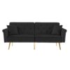 Velvet Tufted Sofa Couch With 2 Pillows And Nailhead Trim - Black - Image 5