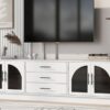 Modern Minimalist TV Stand For TVs Up To 75", Entertainment Center Media Console Cabinet With Adjustable Shelves For Living Room - White - Image 8