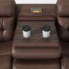 Genuine Leather Non-Power Reclining Sofa With Drop Down Table, Stainless Steel Cupholders And Magazine Bag - Brown - Image 5