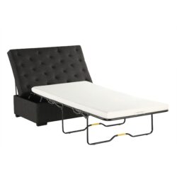 Convertible Ottoman Sleeper With Memory Mattress And Tufted Design, Folding Sofa Bed - Dark Gray Linen