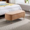 Storage Ottoman Bench For End Of Bed Gold Legs, Modern Camel Faux Fur Entryway Bench Upholstered Padded With Storage For Living Room Bedroom - Camel - Image 5