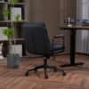 Office Chair, Mid Back Home Office Desk Task Chair With Wheels And Arms Ergonomic Computer Rolling Swivel Chair With Padded Armrest - Black - Image 15