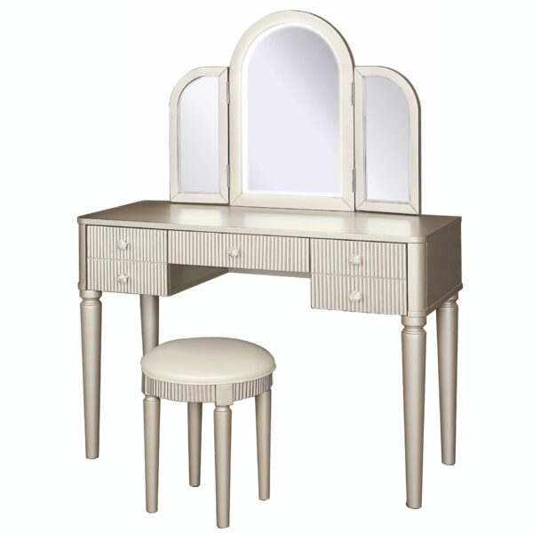 Mirrored Vanity With LED Light,Makeup Vanity Table Set - Champagne