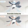 29" Small Ceiling Fan Flush Mount 5 Reversible ABS Blades With Led Dimmable Light - White - Image 2
