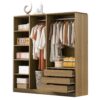 Doorless Storage Wardrobe For Dedroom With Shelves And 3 Drawers - Nature - Image 10