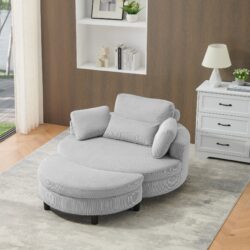 Corduroy Sofa With Two Throw Pillows And A Waist Pillow With An Extra Tray For Comfortable Seating In Small Apartment Bedrooms - Gray