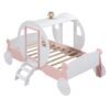 Twin Size Princess Carriage Bed With Crown, Platform Car Bed With Stair - White / Pink - Image 4
