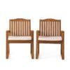 Della - Wood Armchair (Set of 2) Outdoor Dining Chairs - Cream - Image 5