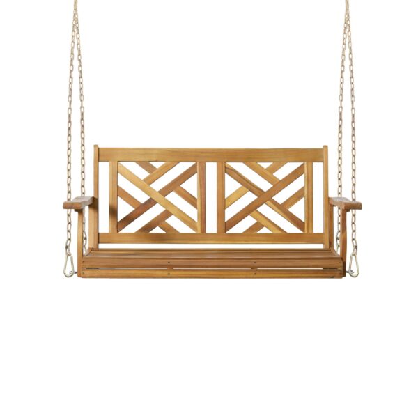 Alejandro - Exotic Acacia Wood Porch Swing With Slat Panel Seating - Teak