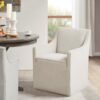 Traditional Skirted Dining Arm Chair With Casters Polyester Upholstery - Cream - Image 8
