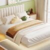 Queen Size Upholstered Bed With Sensor Light And Headboard, Floating Platform Bed - Beige - Image 13