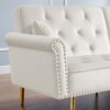 Velvet Tufted Sofa Couch With 2 Pillows And Nailhead Trim - Beige - Image 3