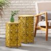Outdoor Hexagonal Accent Table Set With Charming Fleur De Lis Panel Sides - Antique Yellow - Image 8