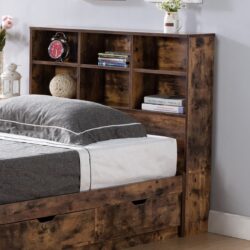 Twin Bookcase Headboard 6 Shelves Top With Rounded Front Corners Adjustable Shelves Distressed - Reclaimed Barnwood