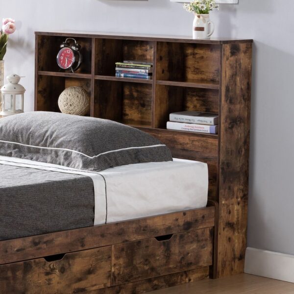 Twin Bookcase Headboard 6 Shelves Top With Rounded Front Corners Adjustable Shelves Distressed - Reclaimed Barnwood
