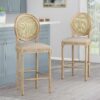 Country Chic Bar Stools (Set of 2) With Rattan Backrest And Upholstered Seat - Beige / Natural - Image 5
