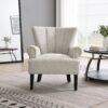 Modern Accent Living Room Chairs, Polyester Armchair Club Chair With Channel Back, Accent Chair For Living Room Reading Room, Soft Fabric, Wooden Leg - Light Gray - Image 2