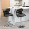Swivel Barstools Adjusatble Seat Height From 25-33", Modern Upholstered Chrome Base Bar Stools With Backs Comfortable Tufted For Home Pub And Kitchen Island - Dark Gray - Image 14