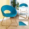 Modern Accent Velvet Chairs (Set of 2) Dining Chairs Single Sofa Comfy Upholstered Arm Chair Living Room Furniture Mid-Century Leisure Lounge Chairs With Golden Metal Frame Legs - Light Blue - Image 2