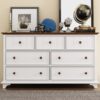 Wooden Captain Seven Drawer Dresser For Bedroom, Living Room, Kids' Room - White / Walnut - Image 8