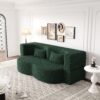 Modern Floor Sofa With 2 Pillows, Convertible Teddy Fabric Foam Filled Sleeper Sofa Bed, Full Size Folding Mattress For Living Room Guest Bed, Playroom, No Assembly Required - Green - Image 6
