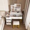 Elegant Makeup Vanity With Led Lights & Power Outlet - White - Image 3