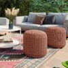 Wynne - Round Knitted Outdoor / Indoor Pouf - Orange - Image 5