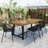 7 Piece Outdoor Modern Dining Set With Stackable Chairs - Black / Teak - Image 2